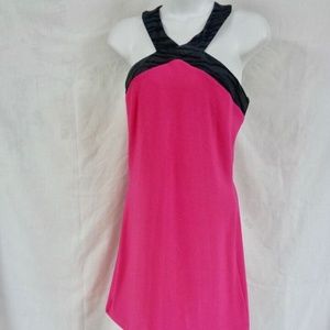 ELIZA AUDLEY HOT PINK & BLACK MINI DRESS T-BACK HALTER FRONT S